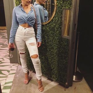 Denim long sleeve cropped top